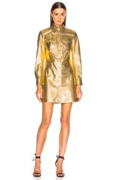 Calvin Klein 205w39nyc Metallic Leather Western Shirt Dress In Metallics. In Gold