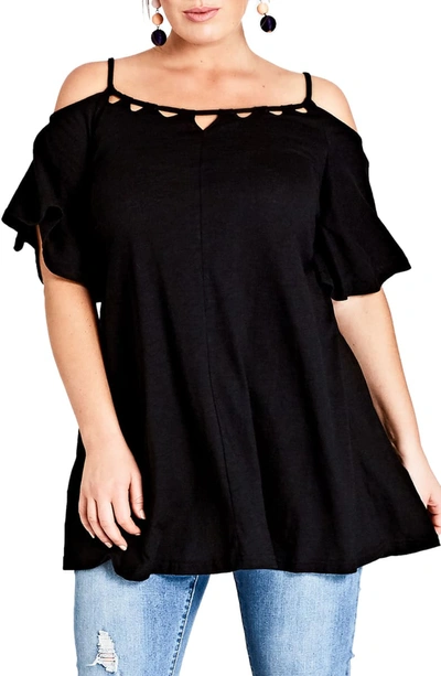 City Chic Trendy Plus Size Cold-shoulder Tunic In Black