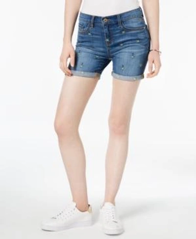Tommy Hilfiger Embroidered Denim Shorts, Created For Macy's In Sea Breeze Palms