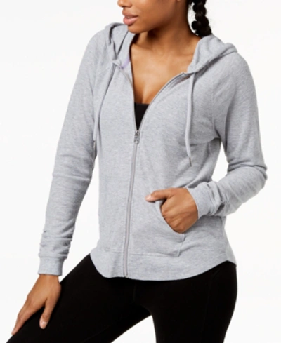 Calvin Klein Performance Ruched-sleeve Zip Hoodie In Pearl Grey Heather