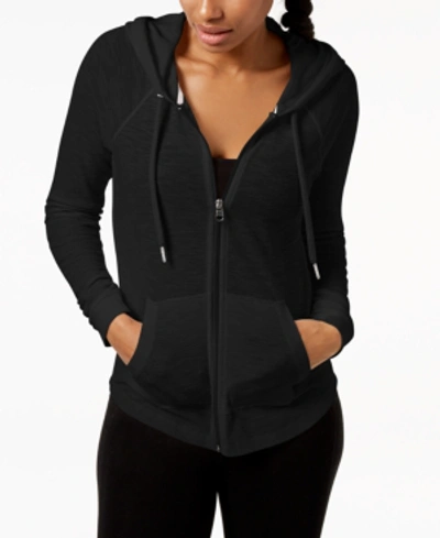 Calvin Klein Performance Ruched-sleeve Zip Hoodie In Black