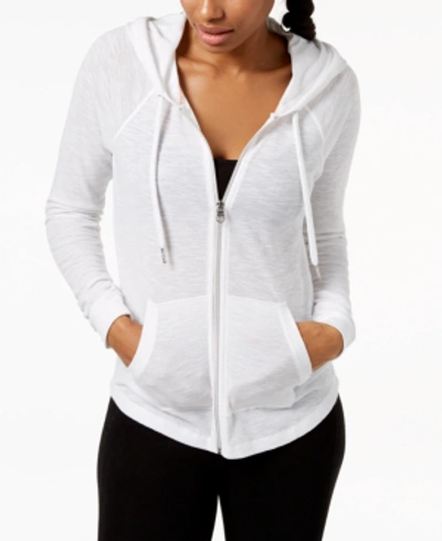 Calvin Klein Performance Ruched-sleeve Zip Hoodie In White