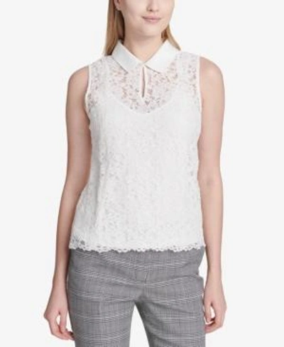 Calvin Klein Collared Lace Top In White