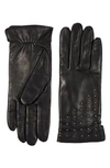 Bruno Magli Bias Studded Leather Gloves In Black