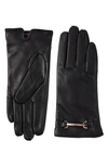 Bruno Magli Logo Buckle Leather Gloves In Black