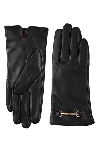 Bruno Magli Logo Buckle Leather Gloves In Black