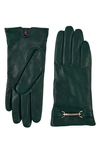 Bruno Magli Logo Buckle Leather Gloves In Green