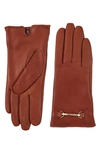 Bruno Magli Logo Buckle Leather Gloves In Vicuna