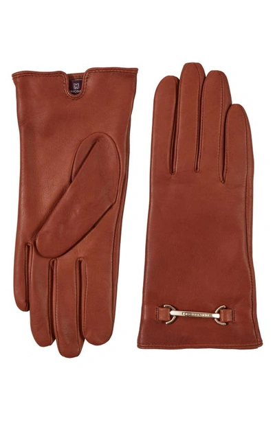 Bruno Magli Logo Buckle Leather Gloves In Vicuna