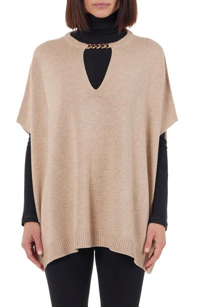 Bruno Magli Wool & Cashmere Blend Chain Trim Knit Capelet Top In Camel