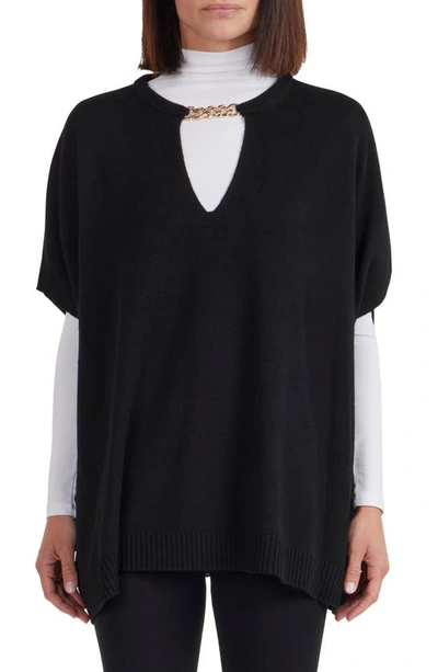 Bruno Magli Wool & Cashmere Blend Chain Trim Knit Capelet Top In Black