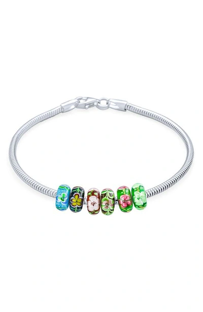 Bling Jewelry Sterling Silver Murano Glass Bead Bracelet In Green Multi-color