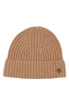 Bruno Magli Cashmere Ribbed Knit Beanie In Camel