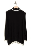 Adrianna Papell Tipped Turtleneck Sweater In Black/ Ivory