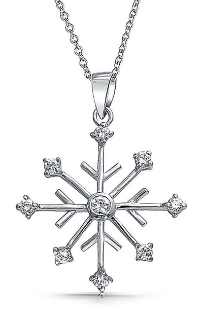 Bling Jewelry Sterling Silver Cz Snowflake Pendant Necklace In Clear