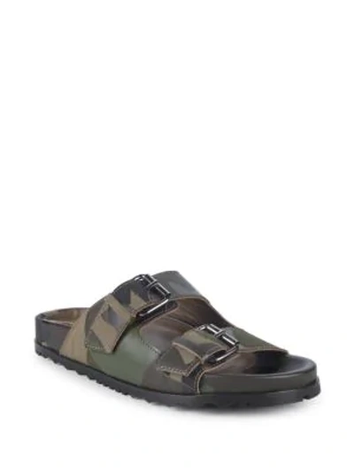 Valentino Garavani Camouflage Leather Platform Sandals In Army Green