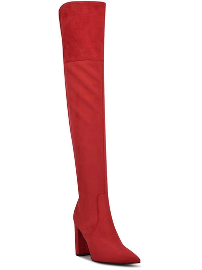 Nine West Daser Womens Faux Suede Tall Thigh-high Boots In Red