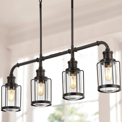 Jonathan Y Abbott 34" 4-light Farmhouse Industrial Iron/glass Linear Led Pendant