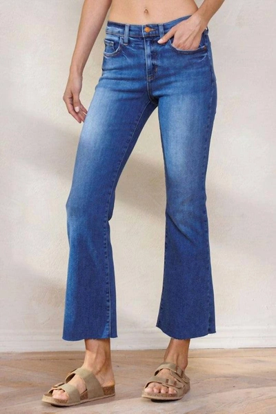 Sneak Peek Medium Rise Flare Denim Jeans In Dark Denim In Multi