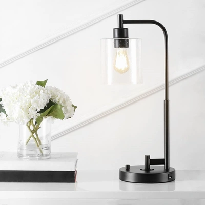 Jonathan Y Axel Modern 23" Iron/seeded Glass Farmhouse Industrial Usb Charging Led Task Lamp