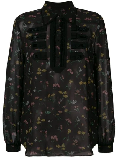 Coach Wildflower Print Military Shirt In Black - Size 04