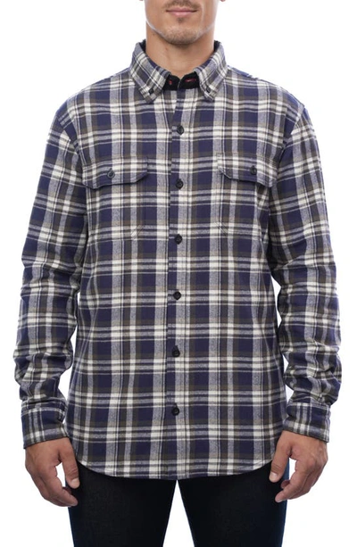 Rainforest Heavyweight Brushed Flannel Shirt In Olive Navy Plaid