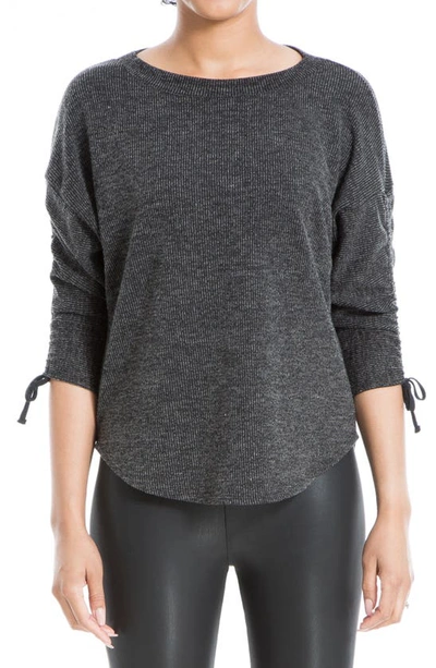 Max Studio Ruched Sleeve Tunic Top In Black/ Charcoal