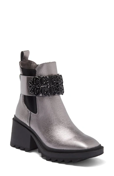 Karl Lagerfeld Cavin Lug Sole Chelsea Boot In Silver/ Black