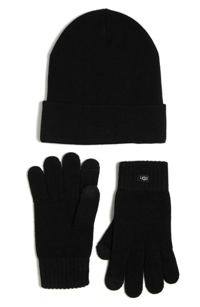 Ugg ® Knit Beanie & Tech Gloves Set In Black
