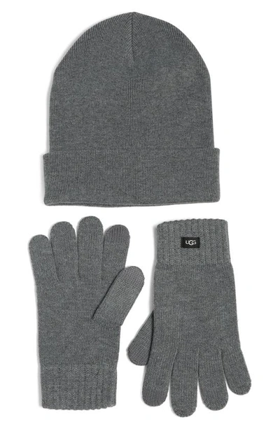 Ugg ® Knit Beanie & Tech Gloves Set In Charcoal