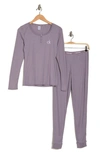 Calvin Klein Long Sleeve Rib Jogger Pajama Set In Pcl Gray Ridge