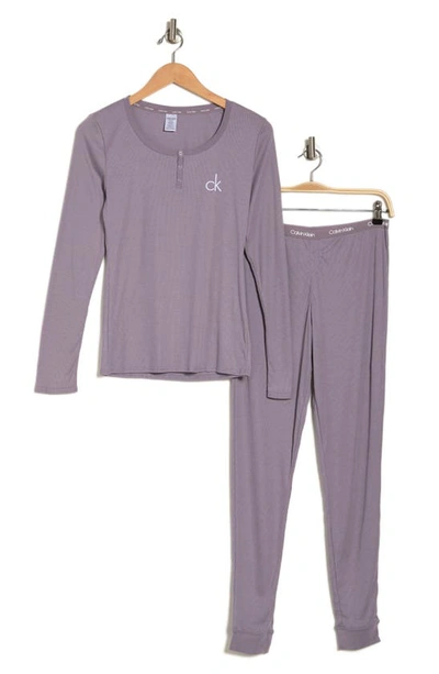 Calvin Klein Long Sleeve Rib Jogger Pajama Set In Pcl Gray Ridge