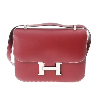 Hermes Hermès Constance Burgundy Leather Shoulder Bag ()