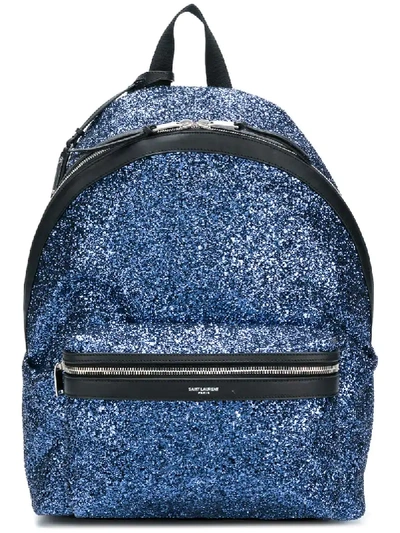 Saint Laurent City Leather-trimmed Sequinned Canvas Backpack - Blue - One Siz