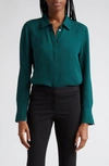Lafayette 148 Plus-size Silk Charmeuse Blouse In Deep Ivy