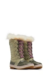 Sorel Kids' Tofino Ii Faux Fur Lined Waterproof Boot In Laurel Leaf/ Stone Green