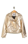 Walter Baker Liz Metallic Leather Crop Moto Jacket In Gold