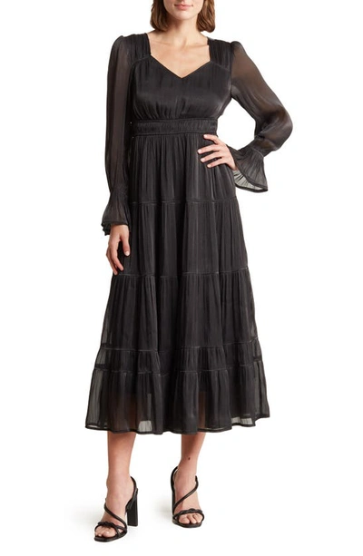 August Sky Long Sleeve Empire Waist Midi Dress In Black