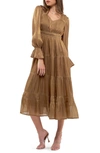 August Sky Long Sleeve Empire Waist Midi Dress In Mocha