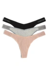 Calvin Klein Refined Ribbed Thongs In Black/ Grey/ Beige