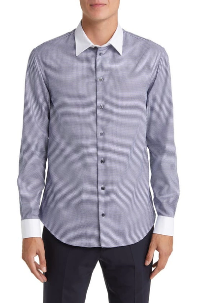 Emporio Armani Houndstooth Cotton Button-up Shirt In Navy