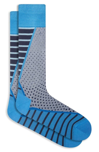 Bugatchi Polka Dot Stripe Mercerized Cotton Blend Dress Socks In Navy