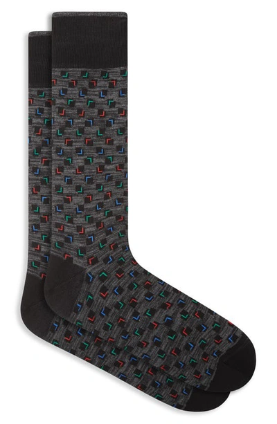 Bugatchi Geometric Mercerized Cotton Blend Dress Socks In Graphite