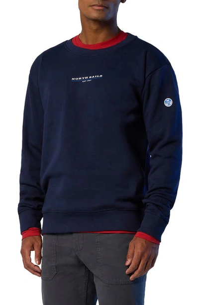 North Sails Logo Cotton Graphic Sweatshirt In Navy Blue