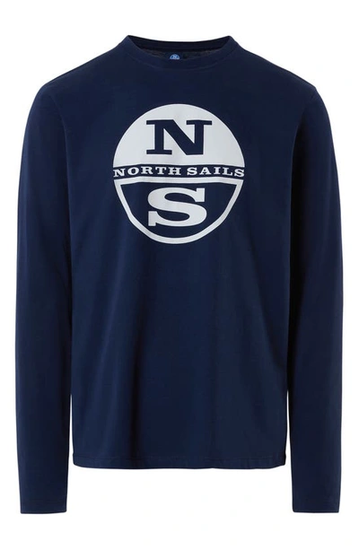 North Sails Logo Long Sleeve Cotton Graphic T-shirt In Navy