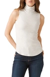 Fifteen Twenty Turtleneck Sleeveless Ribbed Sweater In Heather Ivory