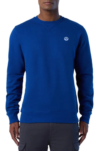 North Sails Logo Embroidered Cotton Sweatshirt In Ocean Blue