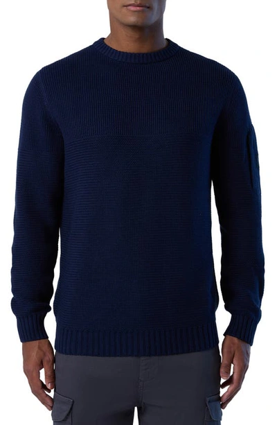 North Sails Mixed Stitch Cotton & Wool Sweater In Navy Blue