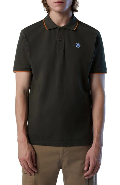 North Sails Tipped Logo Embroidered Cotton Piqué Polo In Forest Night