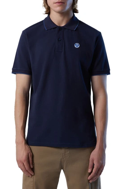 North Sails Tipped Logo Embroidered Cotton Piqué Polo In Navy Blue